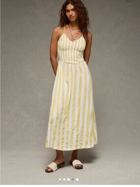 American Eagle Outfitters Yellow & White Striped Spaghetti-Strap Maxi Dress
